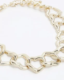 River Island Gold Heart Chain Necklace Yellow Outlet