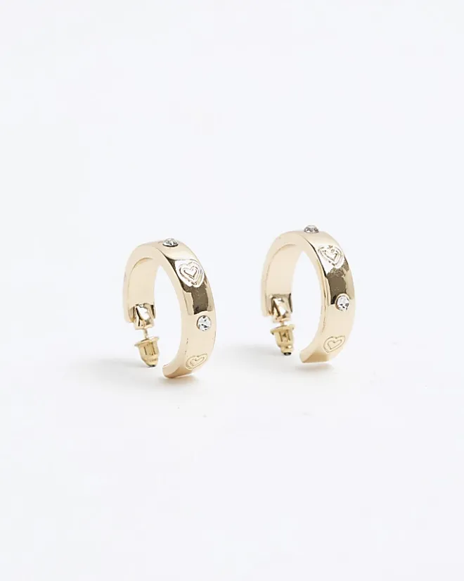 River Island Gold heart hoop earrings Yellow Clearance