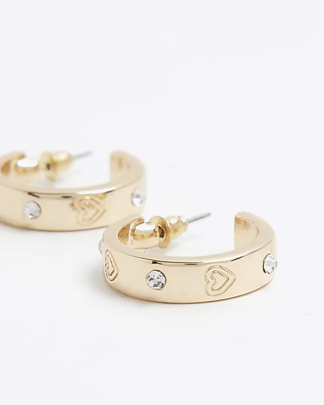 River Island Gold heart hoop earrings Yellow Clearance
