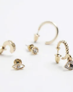 River Island Gold hoop and stud earrings multipack Yellow New