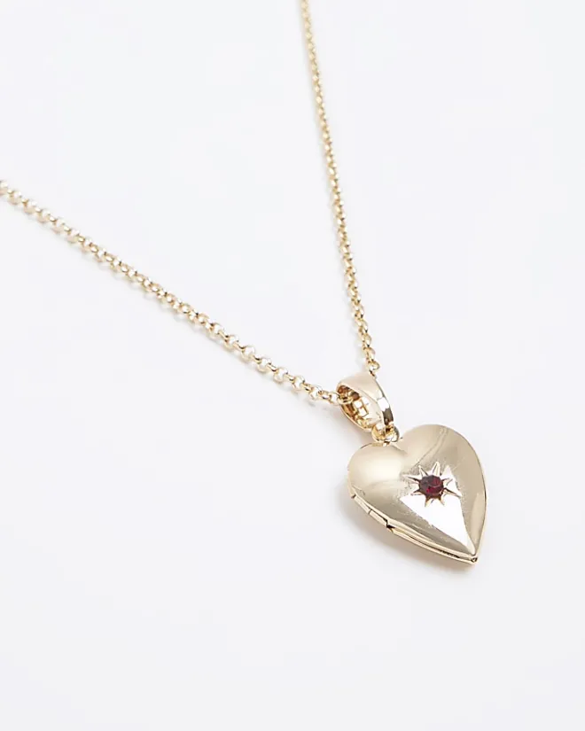 River Island Gold January Birthstone Heart Necklace Yellow Fashion