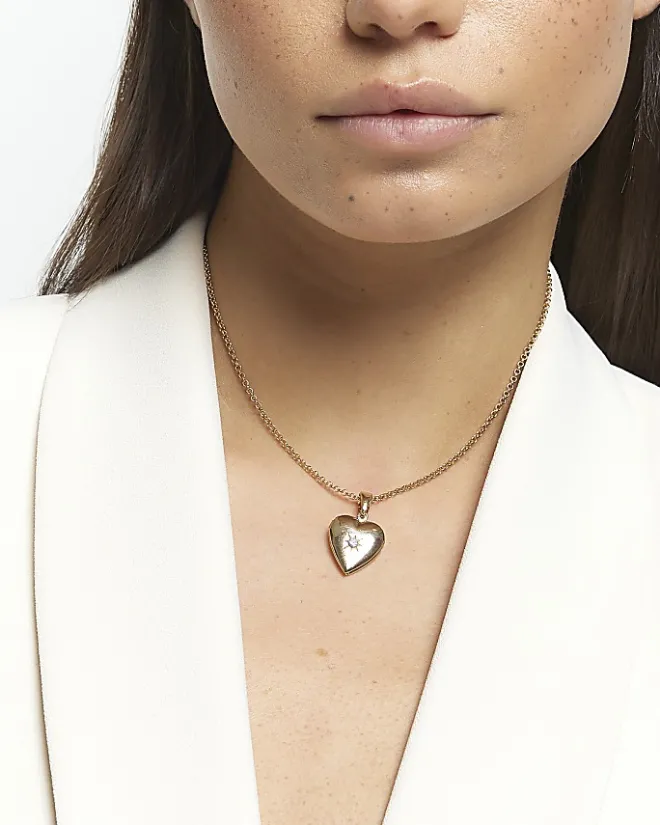 River Island Gold June Birthstone Heart Necklace Yellow Discount