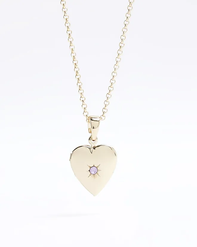 River Island Gold June Birthstone Heart Necklace Yellow Discount