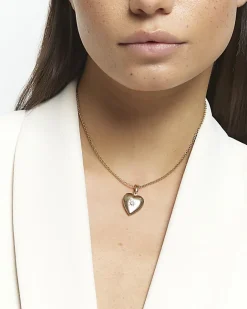 River Island Gold June Birthstone Heart Necklace Yellow Discount