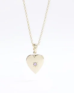 River Island Gold June Birthstone Heart Necklace Yellow Discount