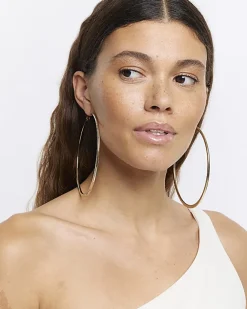 River Island Gold Large Hoop Earrings Yellow Clearance