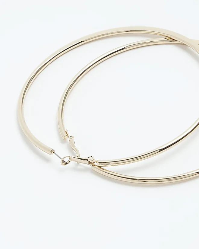 River Island Gold Large Hoop Earrings Yellow Clearance