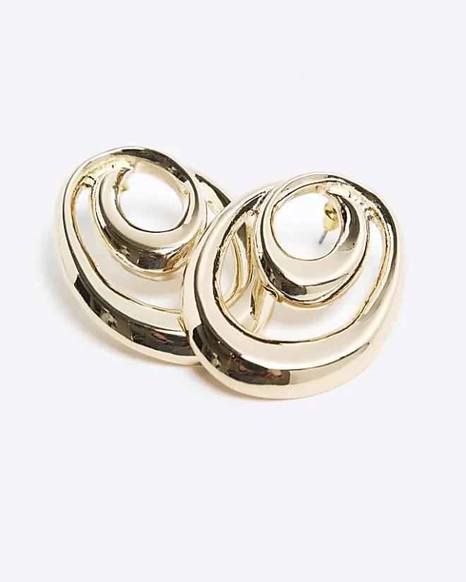 River Island Gold Large Swirl Stud Earrings Yellow Fashion