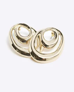 River Island Gold Large Swirl Stud Earrings Yellow Fashion