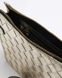 River Island Gold leather weave cross body bag Yellow New