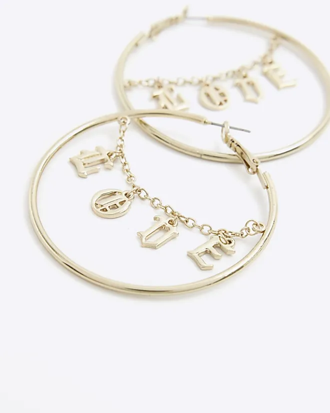 River Island Gold Love Hoop Earrings Yellow Hot