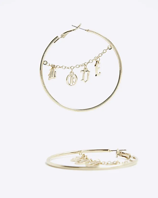 River Island Gold Love Hoop Earrings Yellow Hot