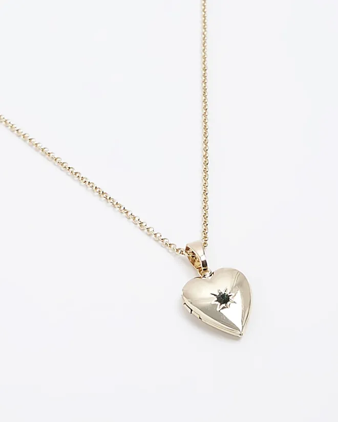 River Island Gold May Birthstone Heart Necklace Yellow Sale
