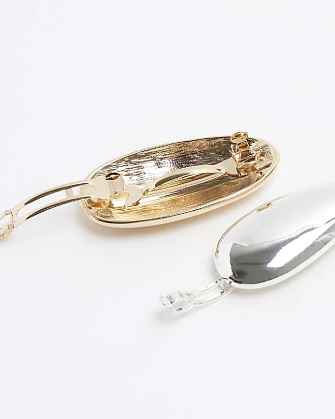 River Island Gold Metal Smooth Hair Clips Multipack White Clearance