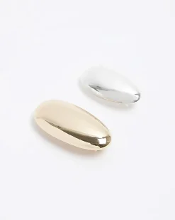 River Island Gold Metal Smooth Hair Clips Multipack White Clearance