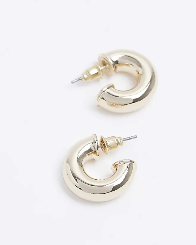 River Island Gold Mini Chunky Hoop Earrings Yellow Fashion