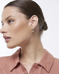 River Island Gold Mini Chunky Hoop Earrings Yellow Fashion