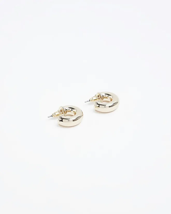 River Island Gold Mini Chunky Hoop Earrings Yellow Fashion