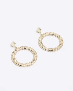 River Island Gold Monogram Cut out Open Earrings Yellow Online