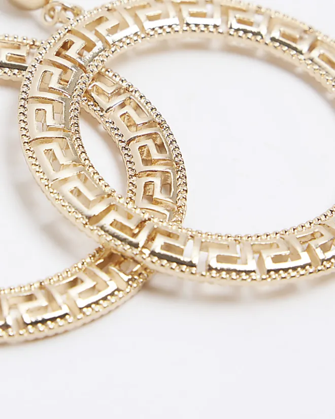 River Island Gold Monogram Cut out Open Earrings Yellow Online