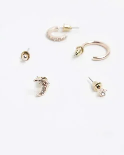 River Island Gold moon hoop and stud earrings Yellow Outlet