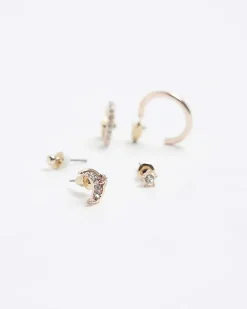 River Island Gold moon hoop and stud earrings Yellow Outlet