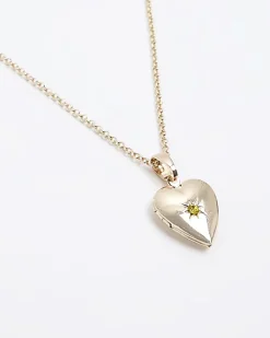 River Island Gold November Birthstone Heart Necklace Yellow Outlet
