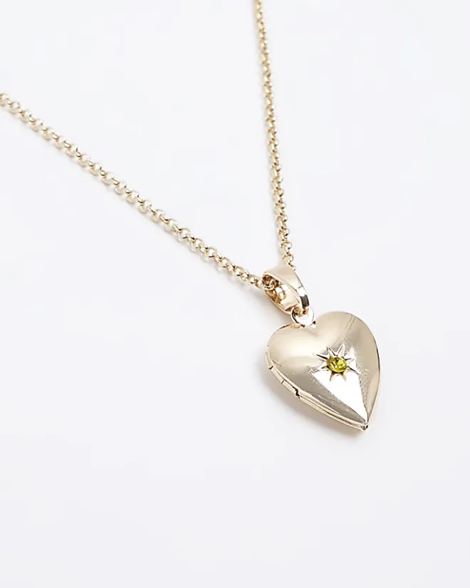 River Island Gold November Birthstone Heart Necklace Yellow Outlet
