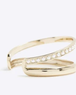 River Island Gold Pearl Cuff Bracelet Yellow Online