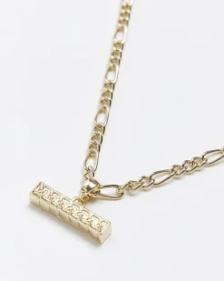 River Island Gold plated Celtic bar necklace Yellow Discount