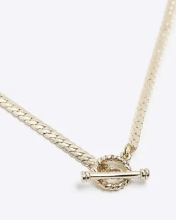 River Island Gold plated T bar necklace Yellow New