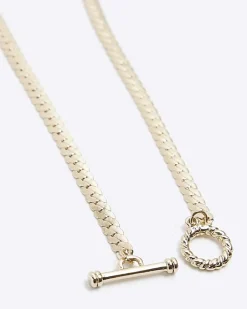 River Island Gold plated T bar necklace Yellow New