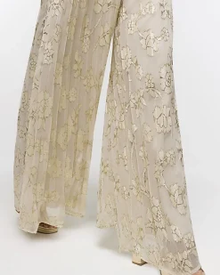 River Island Gold plisse glitter wide leg trousers Pink Best