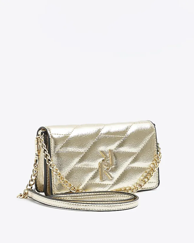 River Island Gold quilted chain cross body bag Yellow Hot