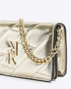River Island Gold quilted chain cross body bag Yellow Hot