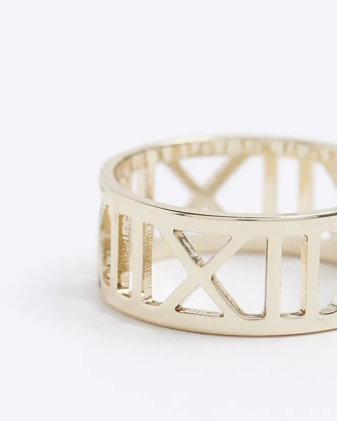 River Island Gold Roman Numeral Ring Yellow Online