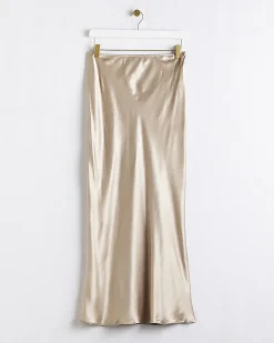 River Island Gold satin midi skirt Yellow Best