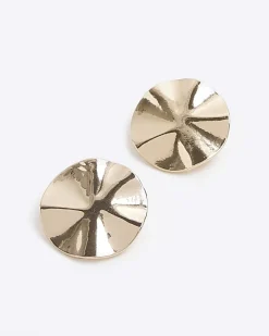 River Island Gold Sculpted Stud Earrings Yellow New