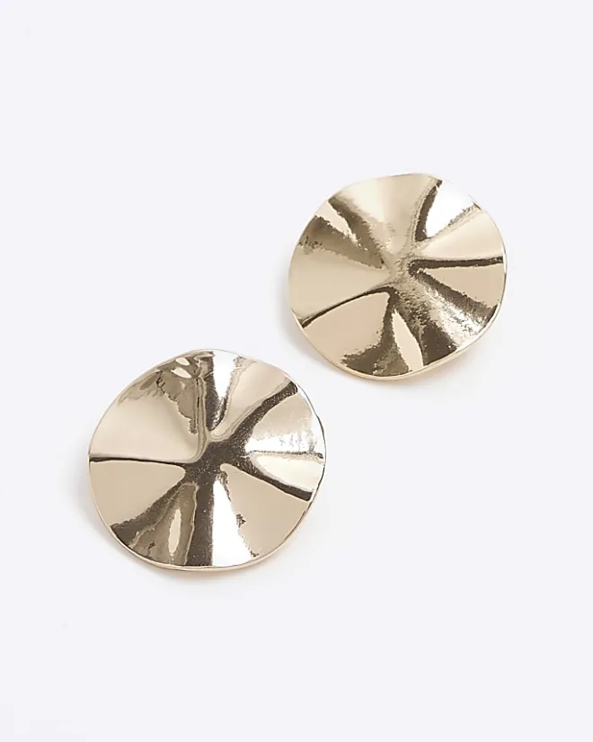 River Island Gold Sculpted Stud Earrings Yellow New