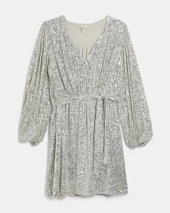 River Island Gold sequin maternity belted mini dress Yellow Clearance