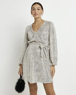 River Island Gold sequin maternity belted mini dress Yellow Clearance