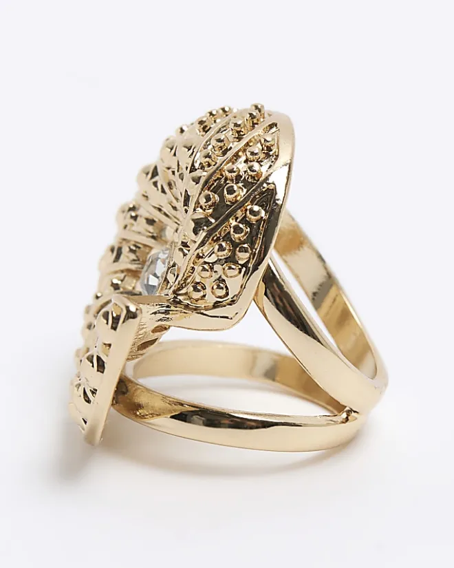 River Island Gold Shell Diamante Ring Yellow Outlet