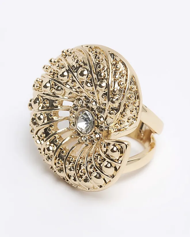 River Island Gold Shell Diamante Ring Yellow Outlet