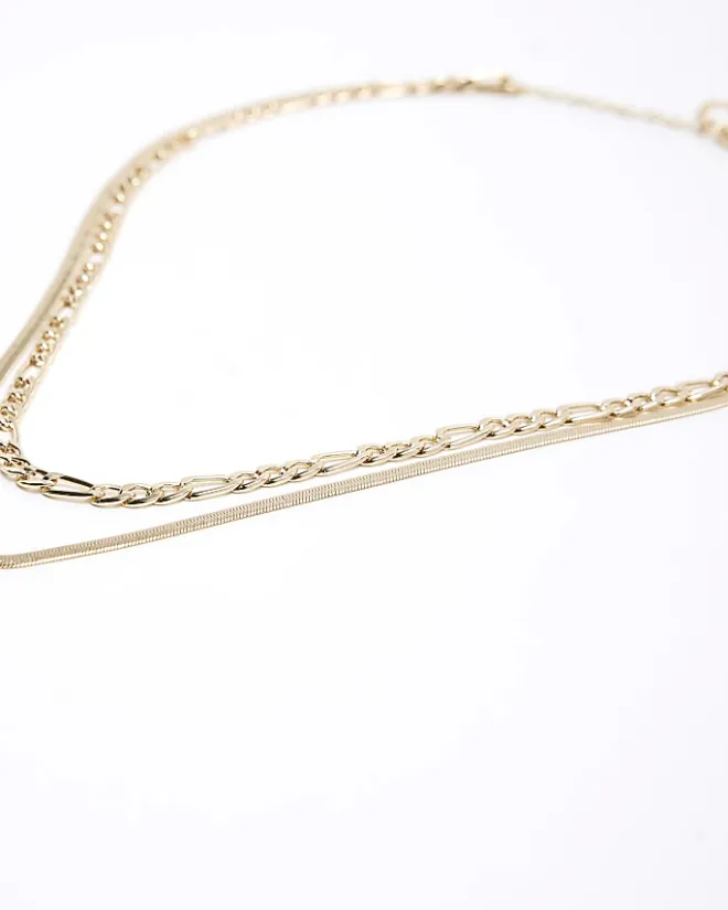 River Island Gold Snake Chain Multirow Necklace Yellow Online