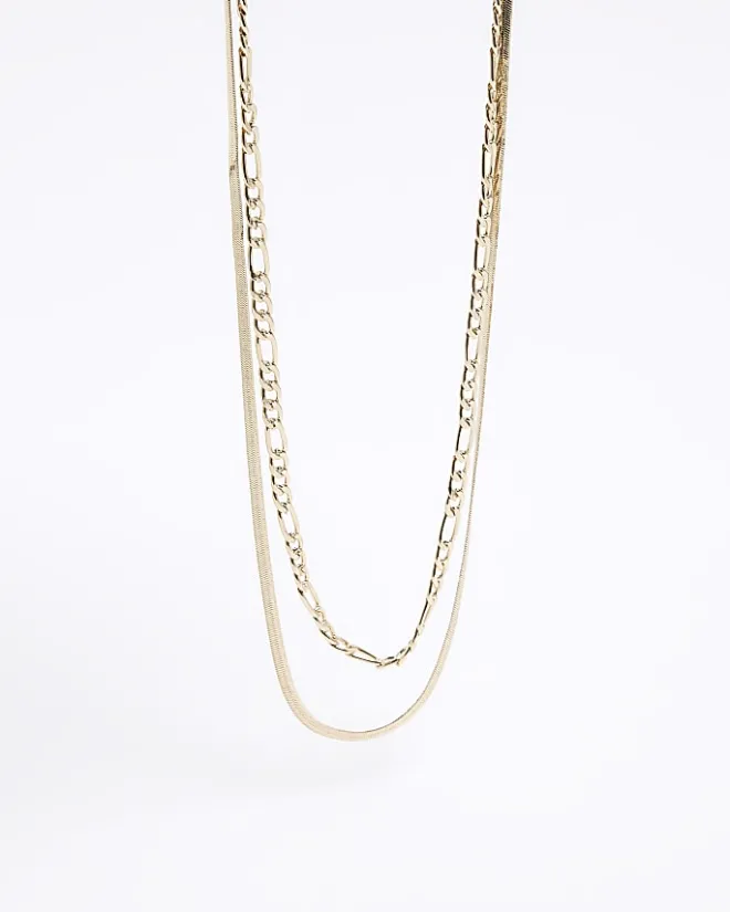 River Island Gold Snake Chain Multirow Necklace Yellow Online