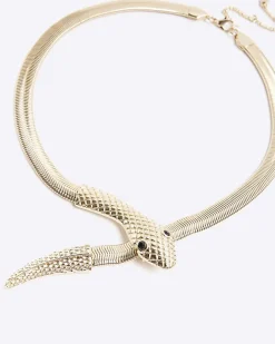 River Island Gold Snake Collar Necklace Yellow Sale