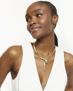 River Island Gold Snake Collar Necklace Yellow Sale