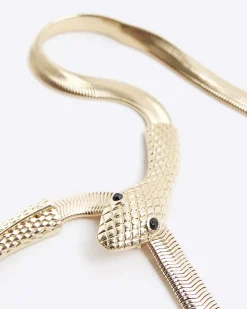 River Island Gold Snake Collar Necklace Yellow Sale