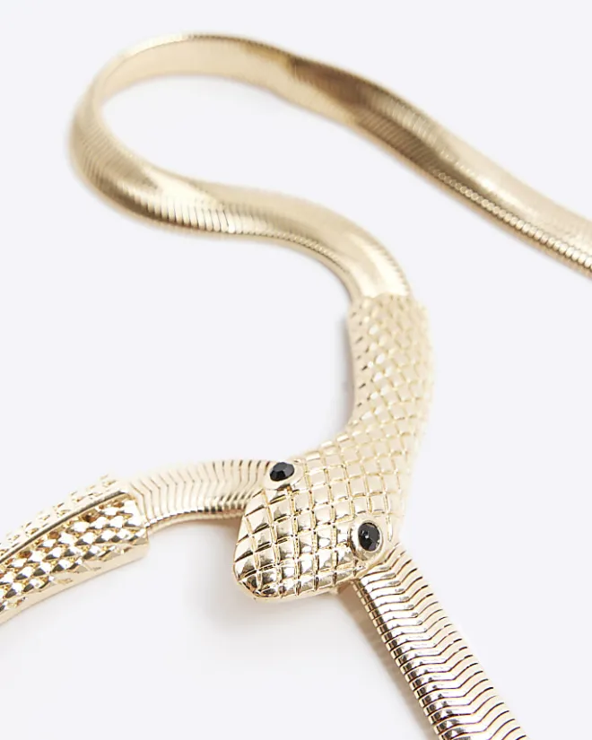 River Island Gold Snake Collar Necklace Yellow Sale