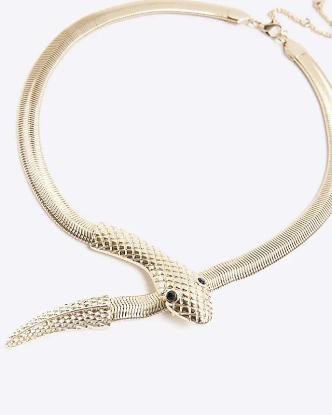 River Island Gold Snake Collar Necklace Yellow Sale